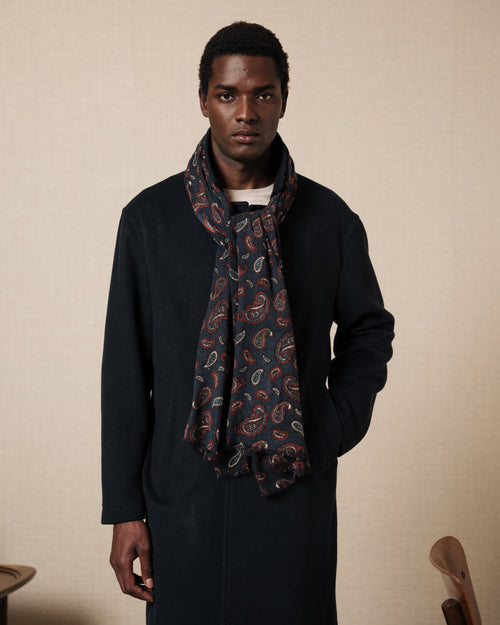 Sciarpa In Seta 100% Twill Uomo/Donna – Paisley Blu Navy – Shhgs QS175-13