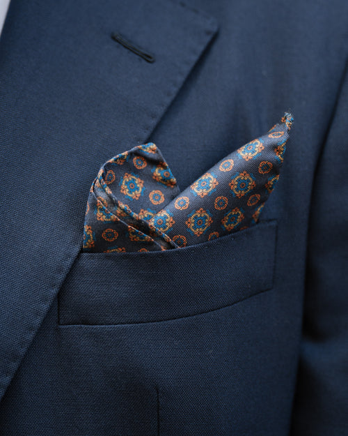 Velasca Pochette da taschino per uomo 100% seta fantasia blu