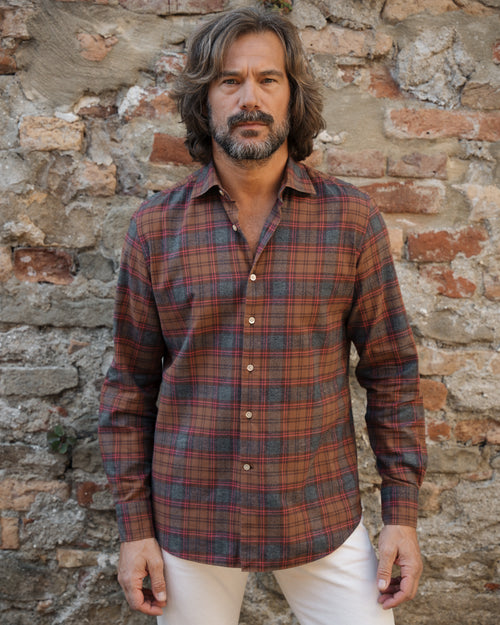 Camicia in flanella ebano avorio check manica lunga grigio navy L uomo Camicia in flanella ebano avorio check manica lunga grigio navy L uomo