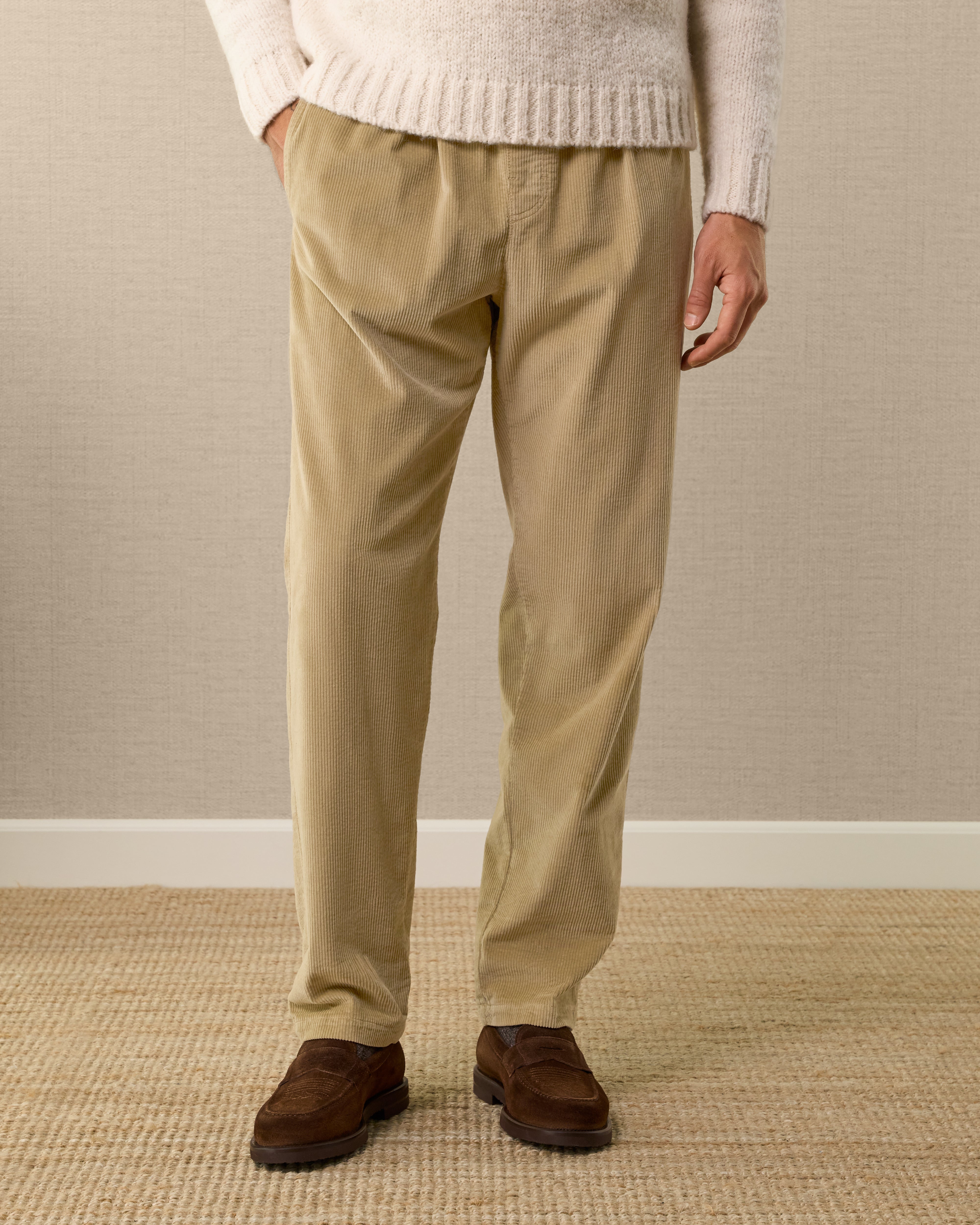 Pantaloni in velluto a coste da uomo con elastico in vita, pantaloni da uomo in velluto a coste a gamba larga eleganti vestibilità ampia pantaloni tinta unita con tasche casual coulisse elastico