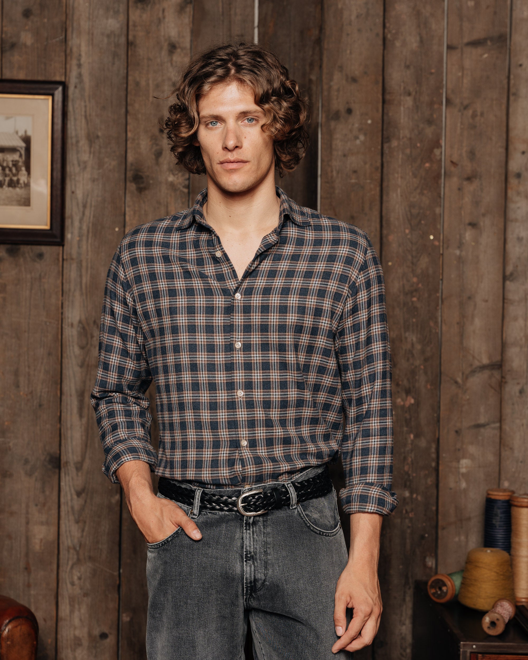 Camicia da uomo in flanella, stile boscaiolo, marrone, vintage, a quadri, camicia chemise 2 stili Madras mezza foderata, tasche di bufalo o plaid The Kew, Il cotone speciale Madras, S Camicia da uomo in flanella, stile boscaiolo, marrone, vintage, a quadri, camicia chemise 2 stili Madras mezza foderata, tasche di bufalo o plaid The Kew, Il cotone speciale Madras, S