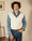 Our Fondo panna con righe blu e verdi 100% cotone Falconara gilet collo a v - Picture 1 - Velasca