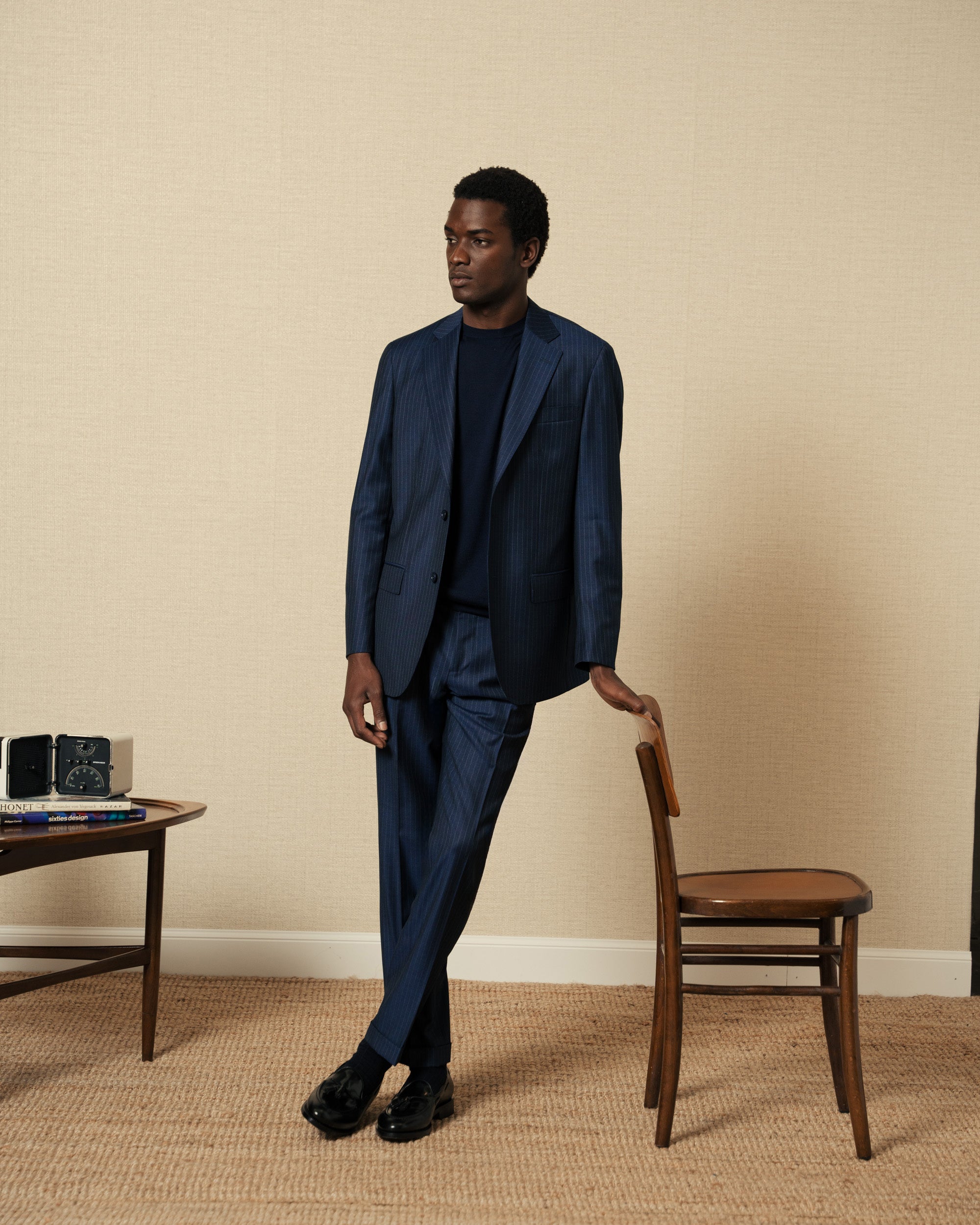 Cravatta Vestito Gessato Blu Uomo Abito Gessato Blu, Artigianale E