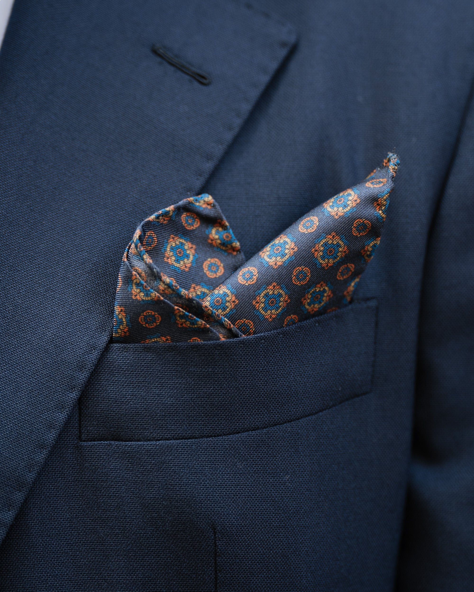 Velasca Pochette da taschino per uomo 100% seta fantasia blu