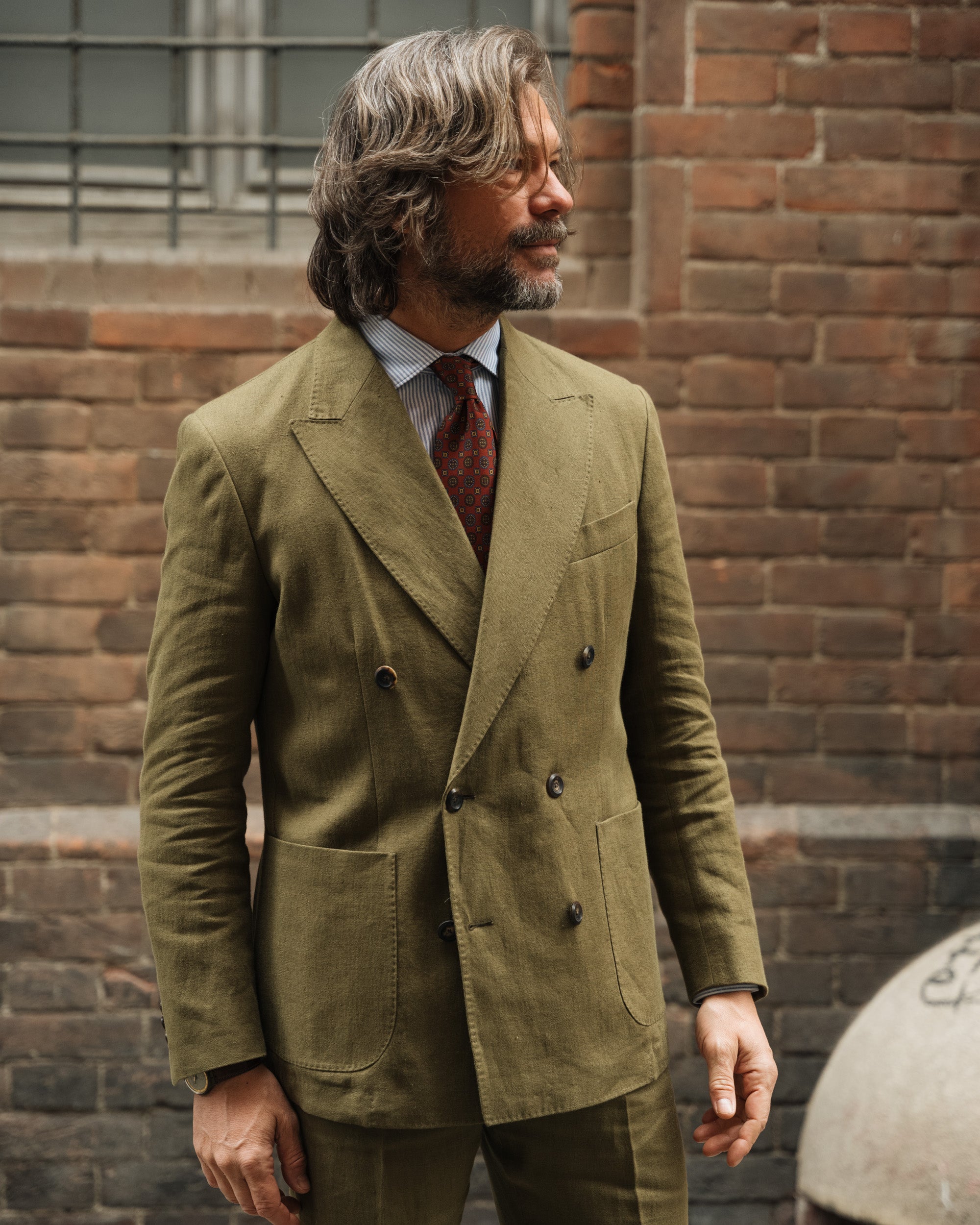 Abito Uomo Doppiopetto Abito Lino Verde Doppio Petto Completo Uomo