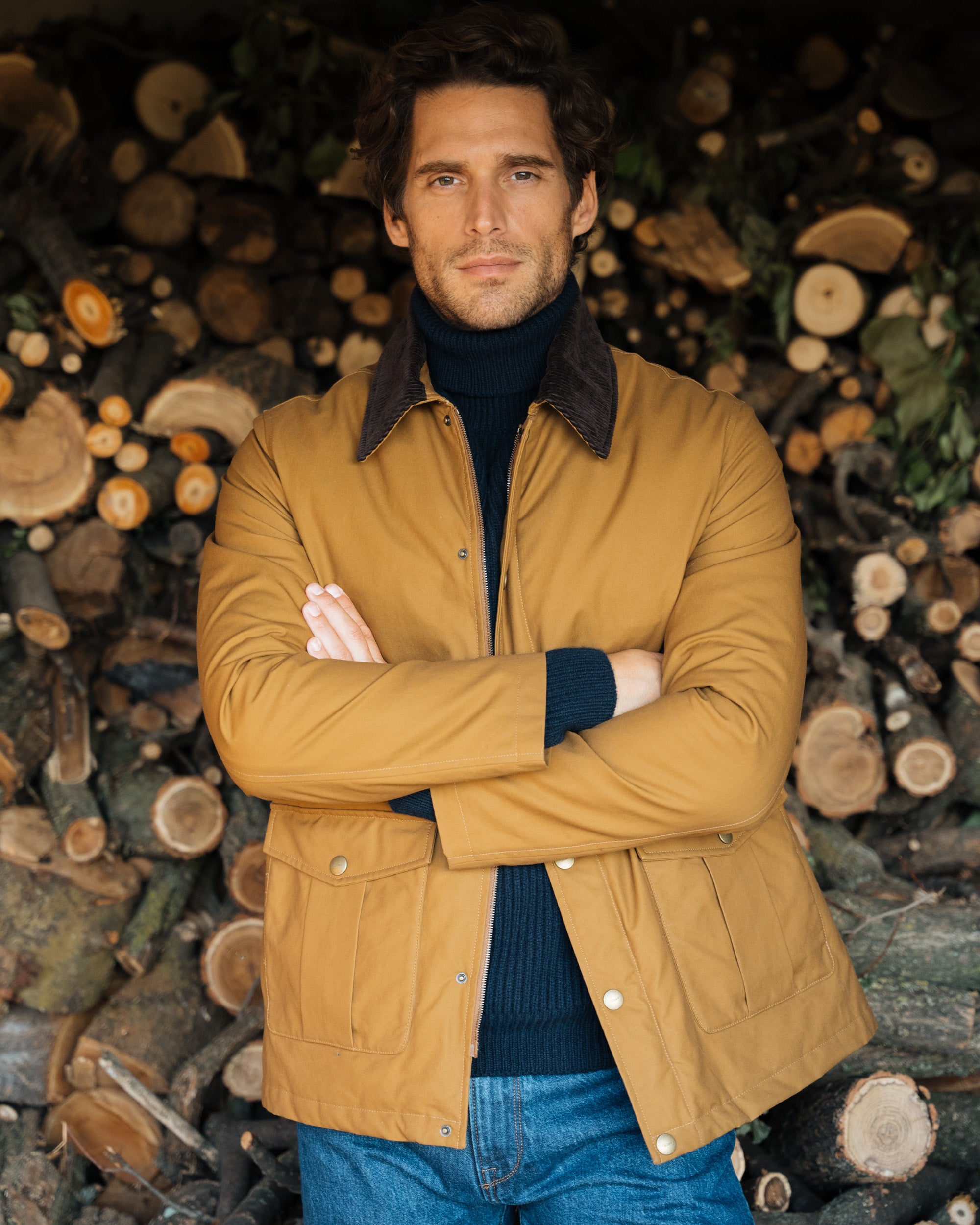 Giacca cerata invernale color ocra, made in Italy Velasca