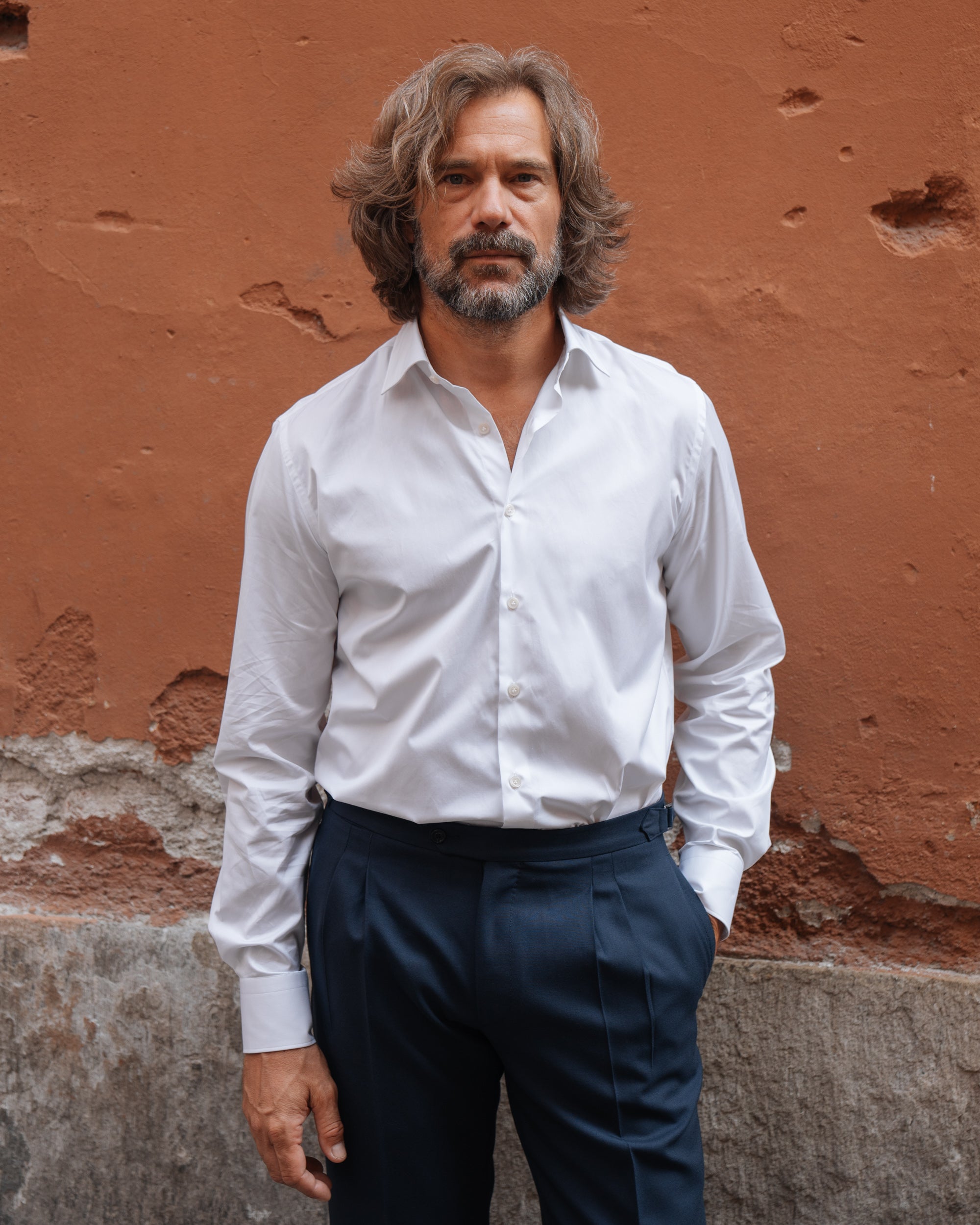 Camicia bianca classica, cucita a mano in Italia Velasca