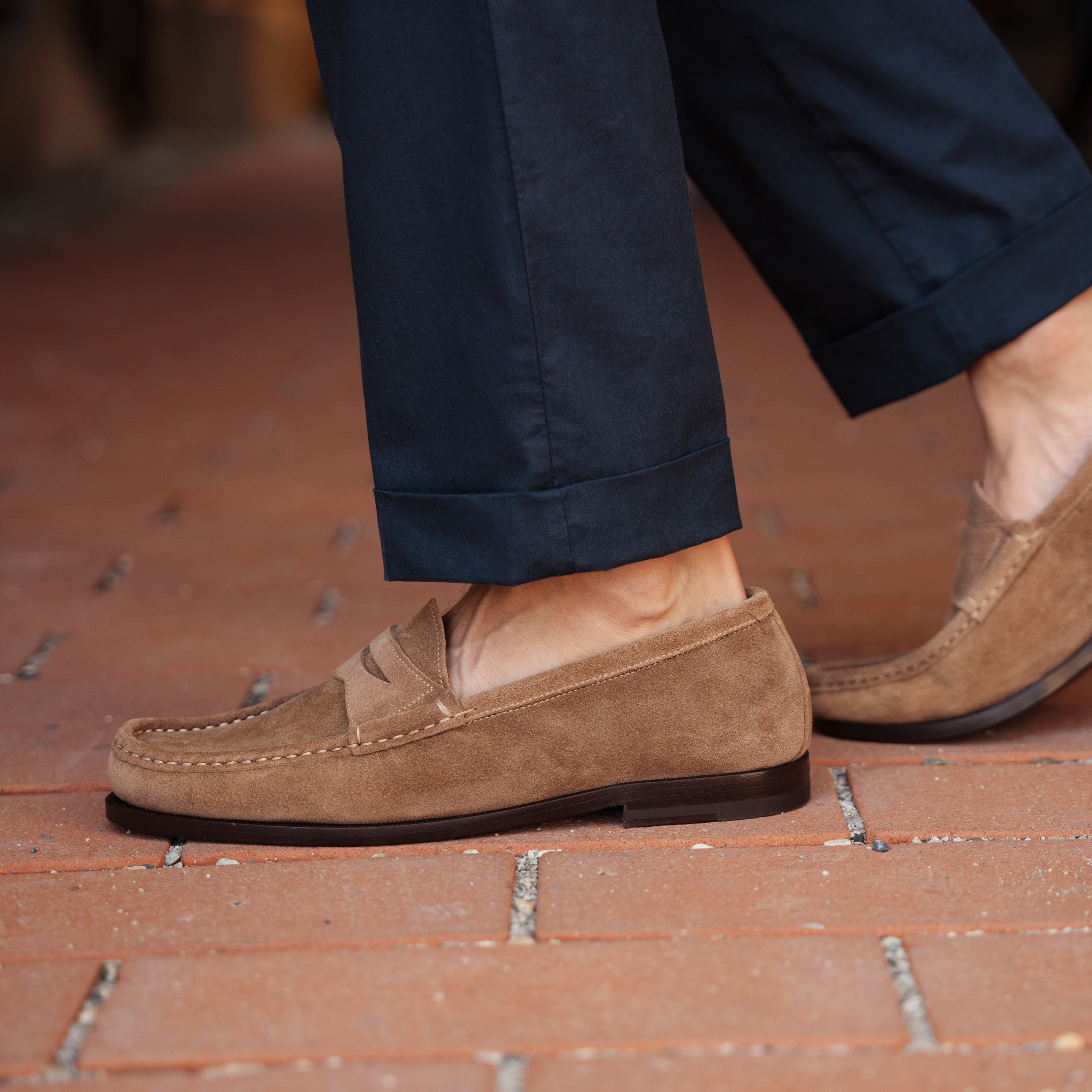 Penny Loafers da uomo in pelle scamosciata beige Velasca