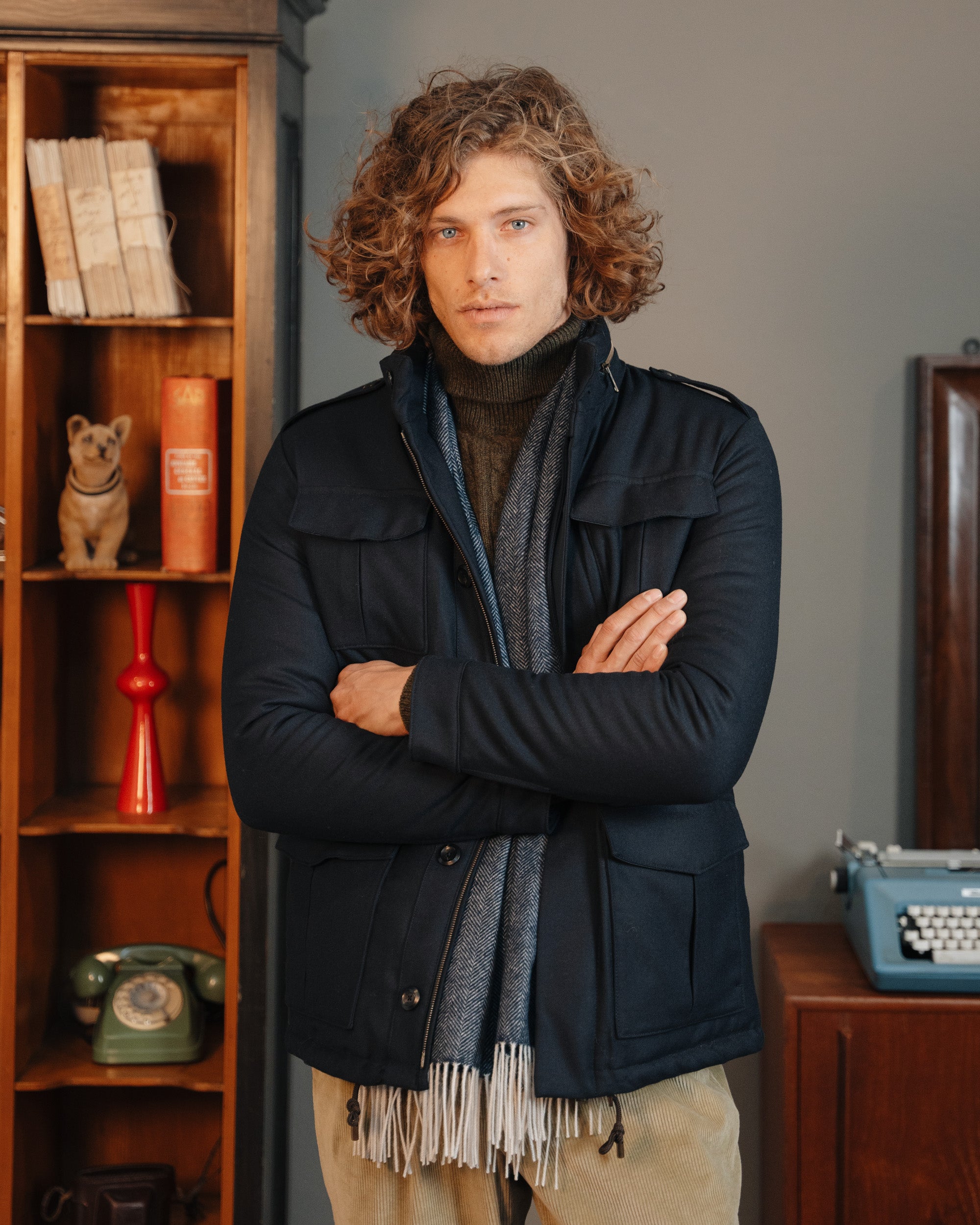 Field jacket blu 100% lana vergine, Made in Italy Velasca