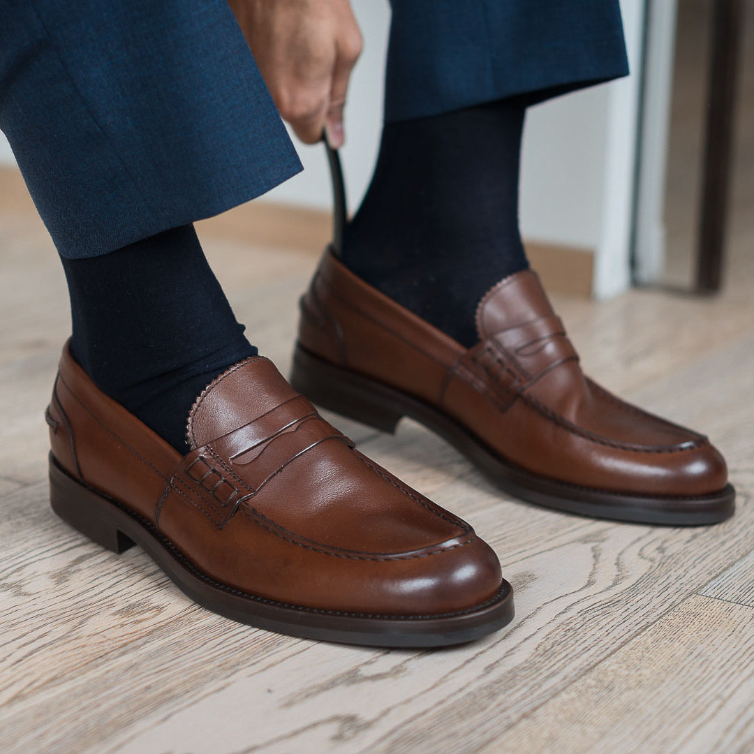 Mocassini da uomo in pelle | nero e azzurro - Doucal's Mocassini da uomo in pelle | nero e azzurro - Doucal's