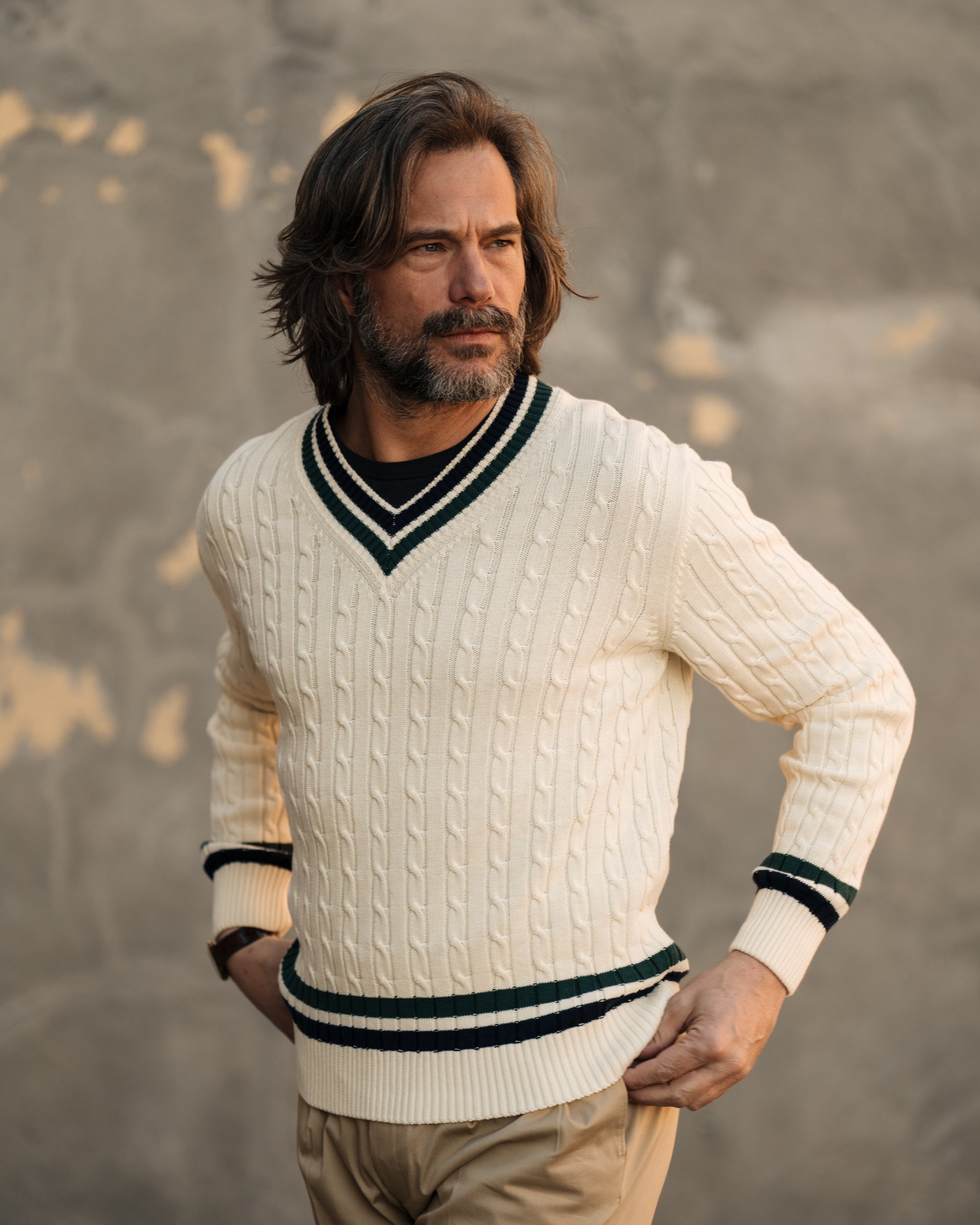 QIXING Maglione da uomo a maniche lunghe e girocollo a treccia QIXING Maglione da uomo a maniche lunghe e girocollo a treccia